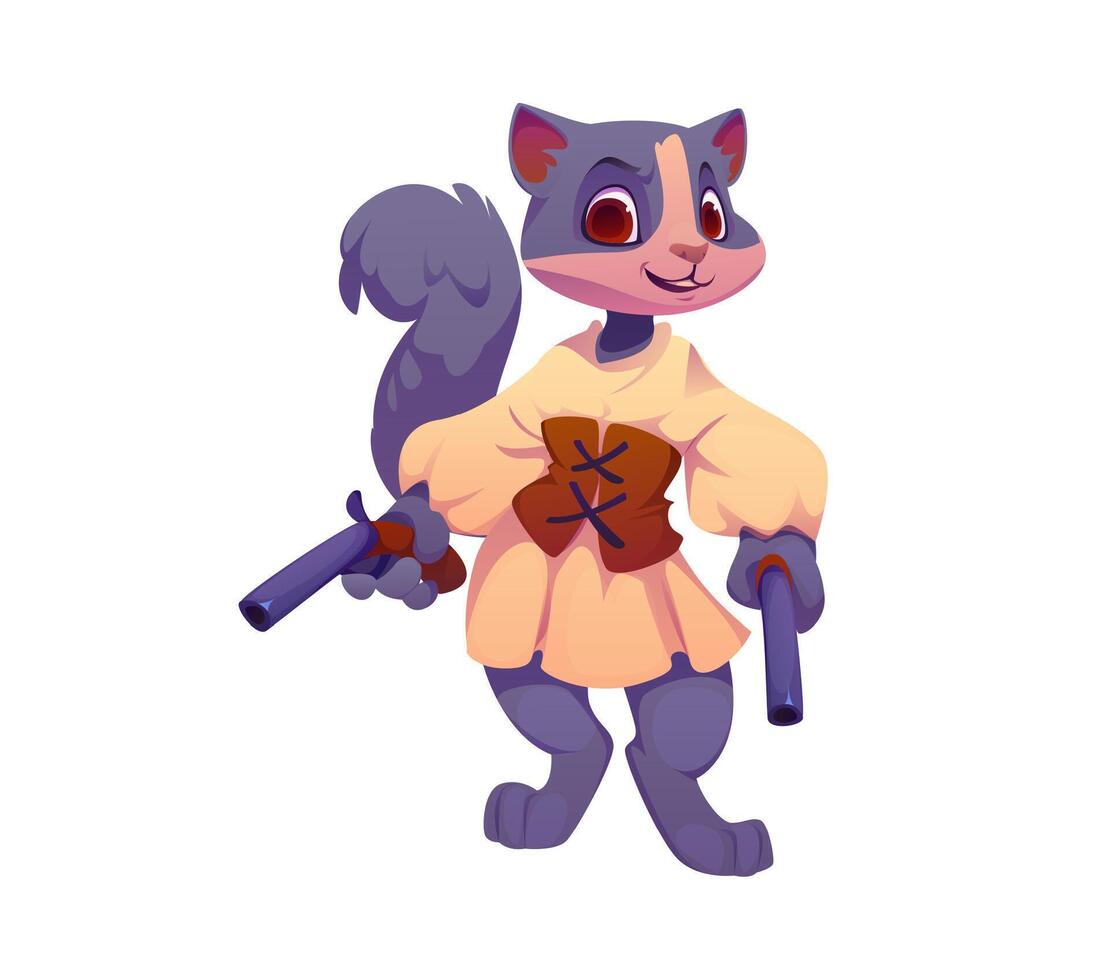 Cartoon funny cat pirate animal wielding pistols vector