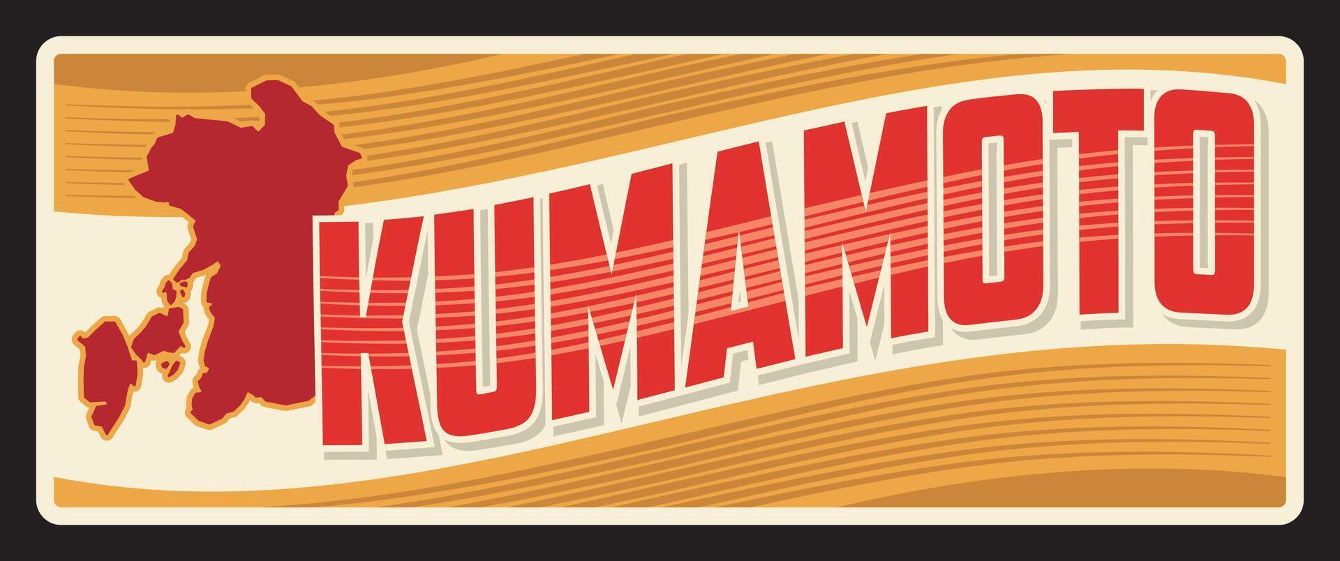 Kumamoto Japan prefecture retro travel plate vector