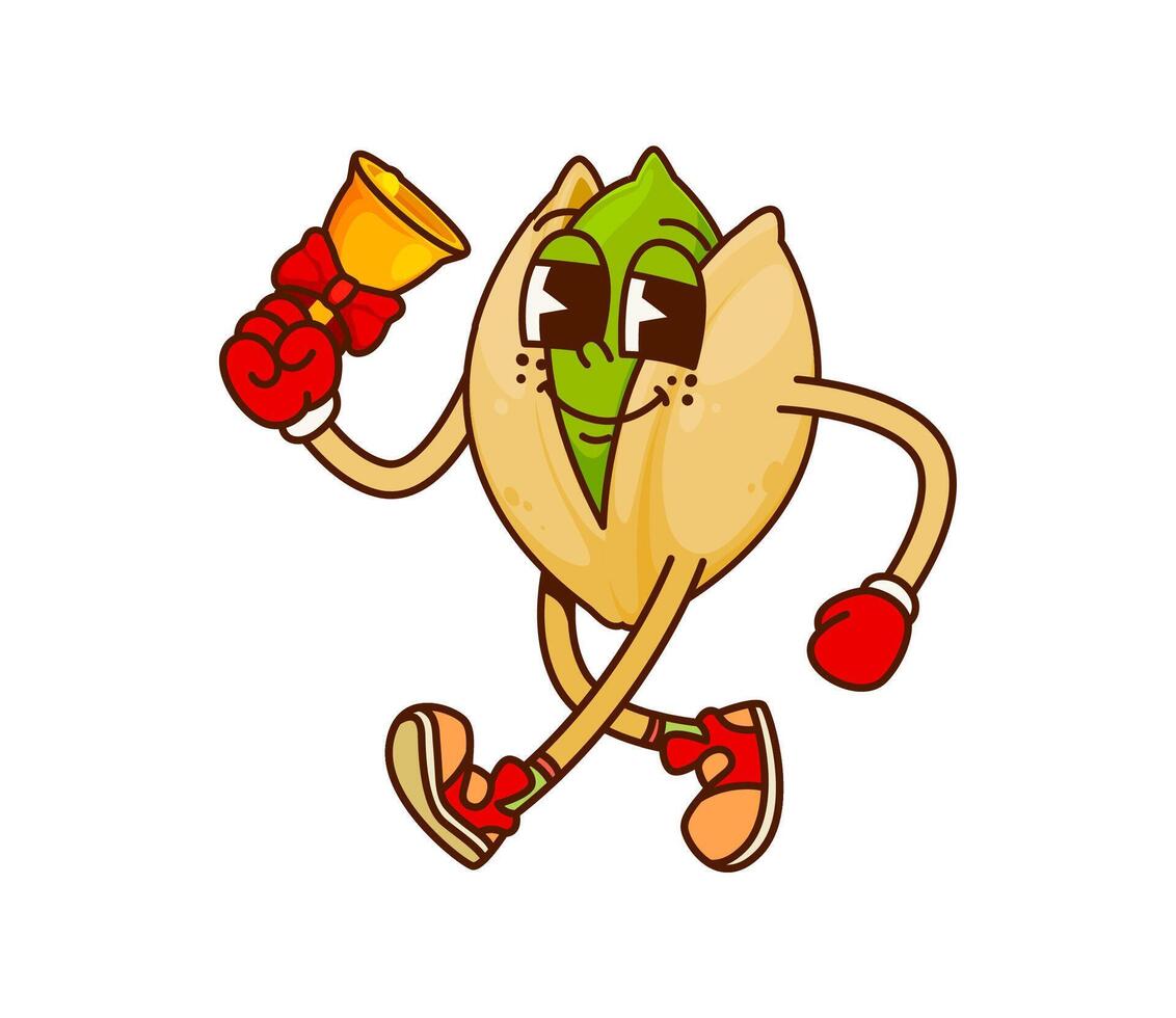 Christmas pistachio groovy character, ringing bell vector