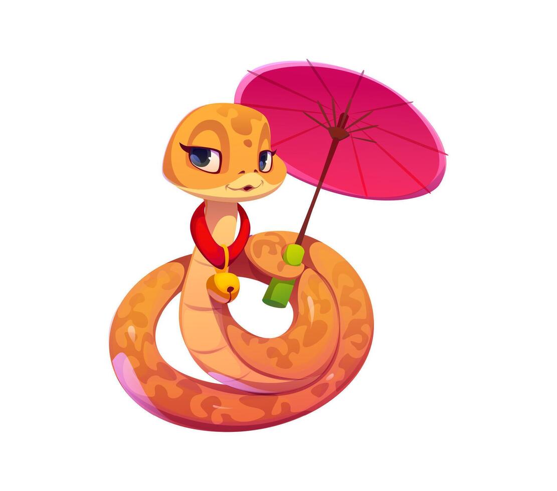 Cute cartoon snake character holding a parasol vector