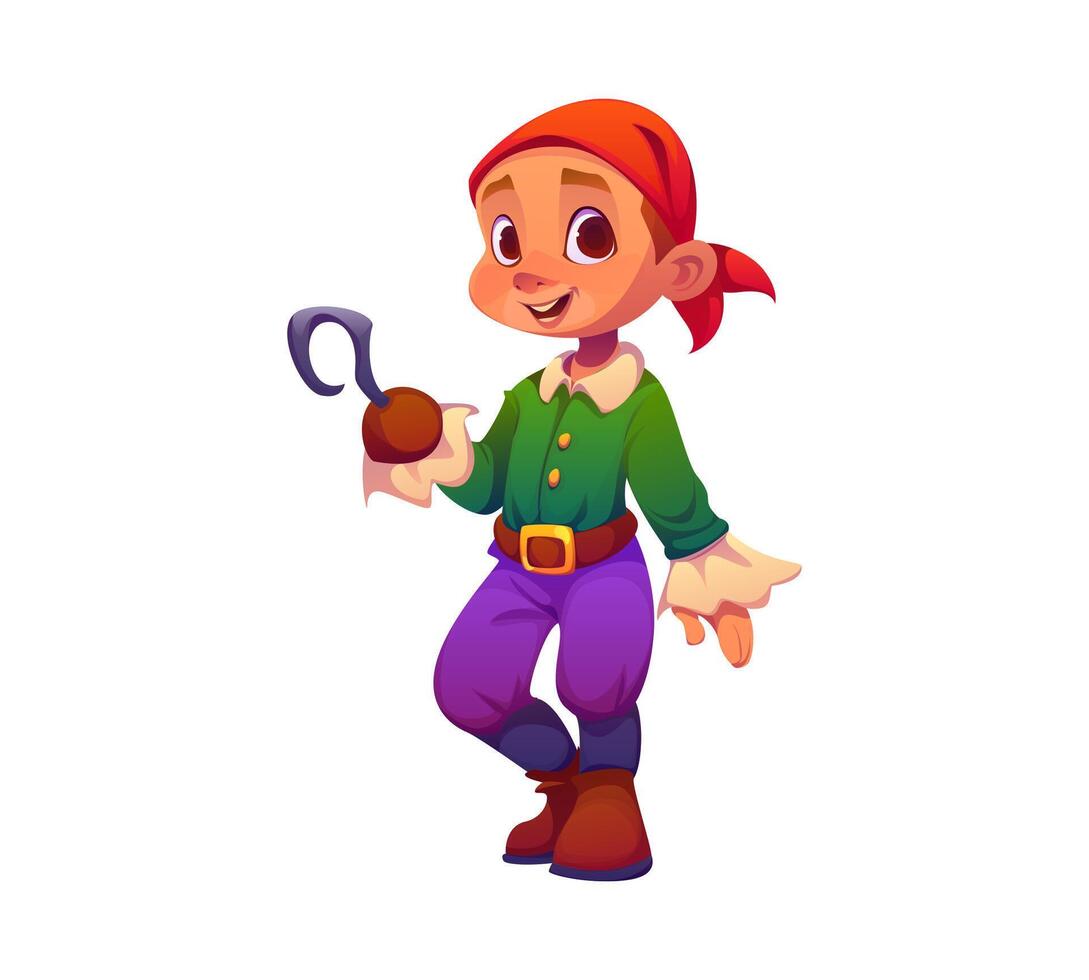 Cartoon boy pirate or corsair with hand hook vector