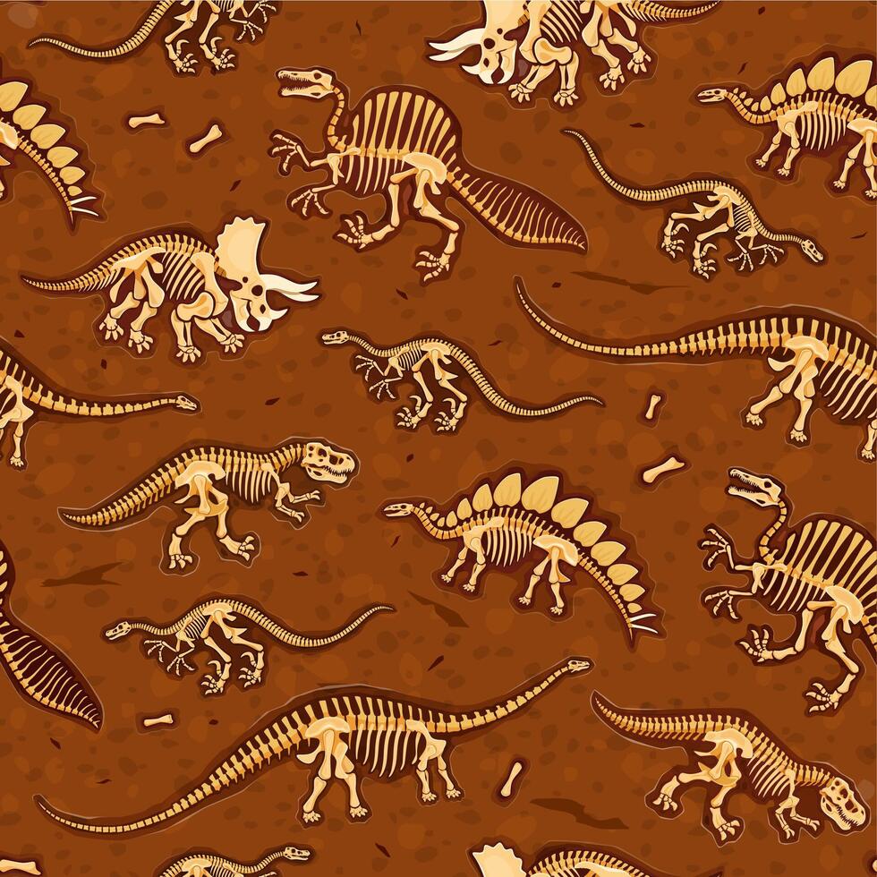 Dinosaur fossils seamless pattern with dino bones vector