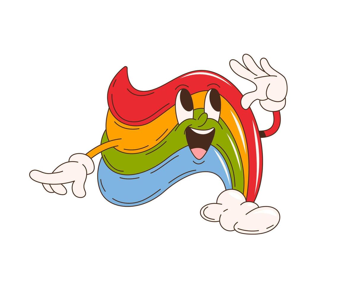 Cartoon retro groovy rainbow character smiles vector