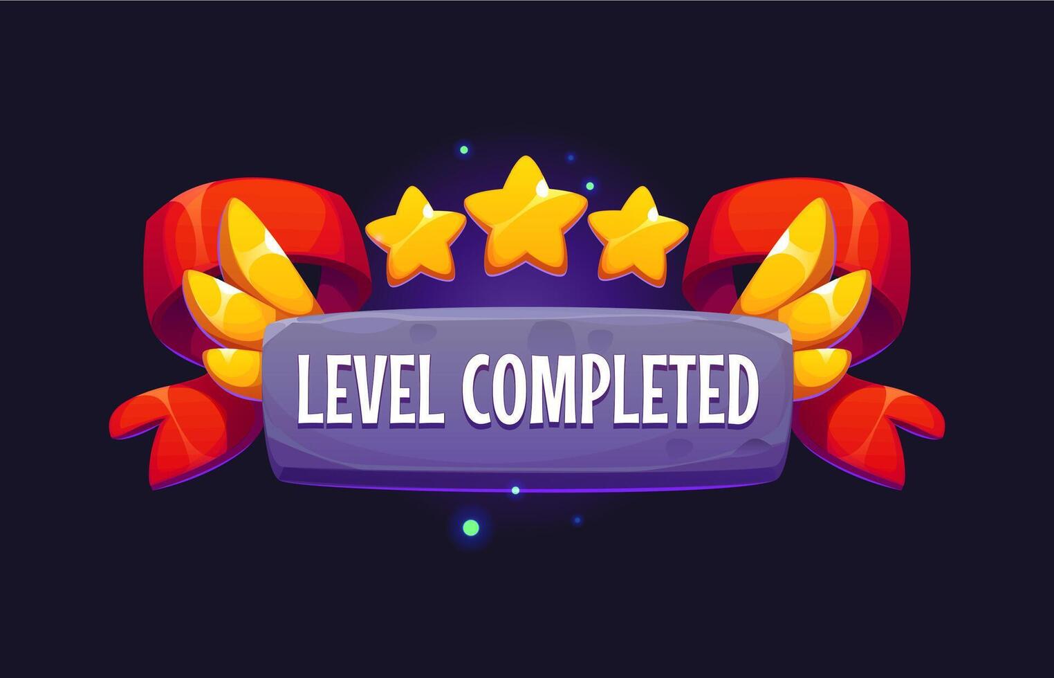 Level completed game asset icon, level up badge vector