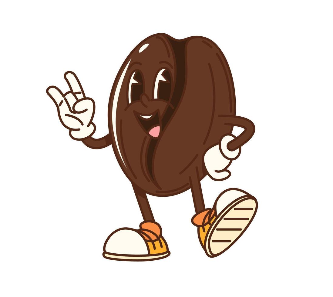 Cartoon groovy coffee bean funny character vector