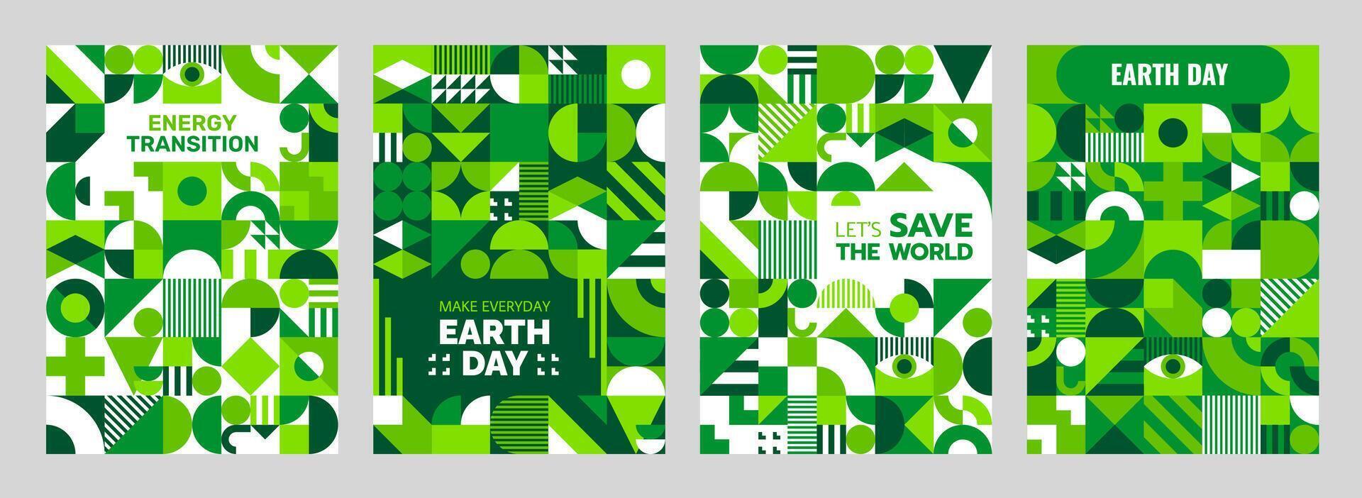 Earth day posters with geometric abstract pattern vector