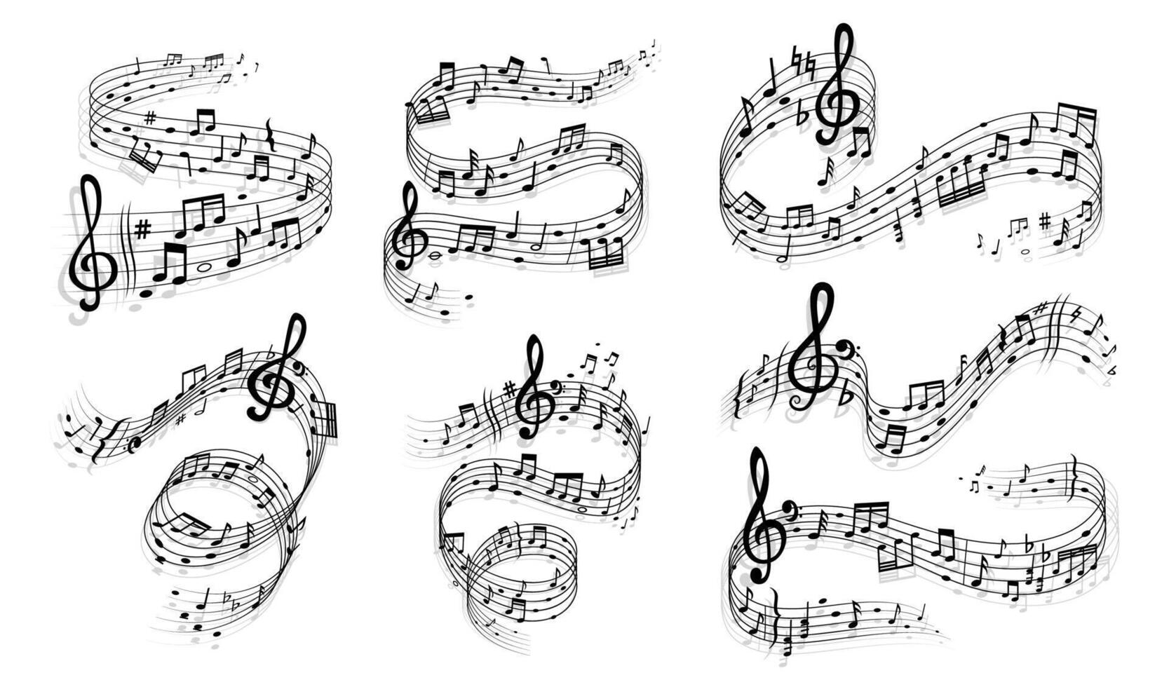 Song waves with sheet music notes on staves vector