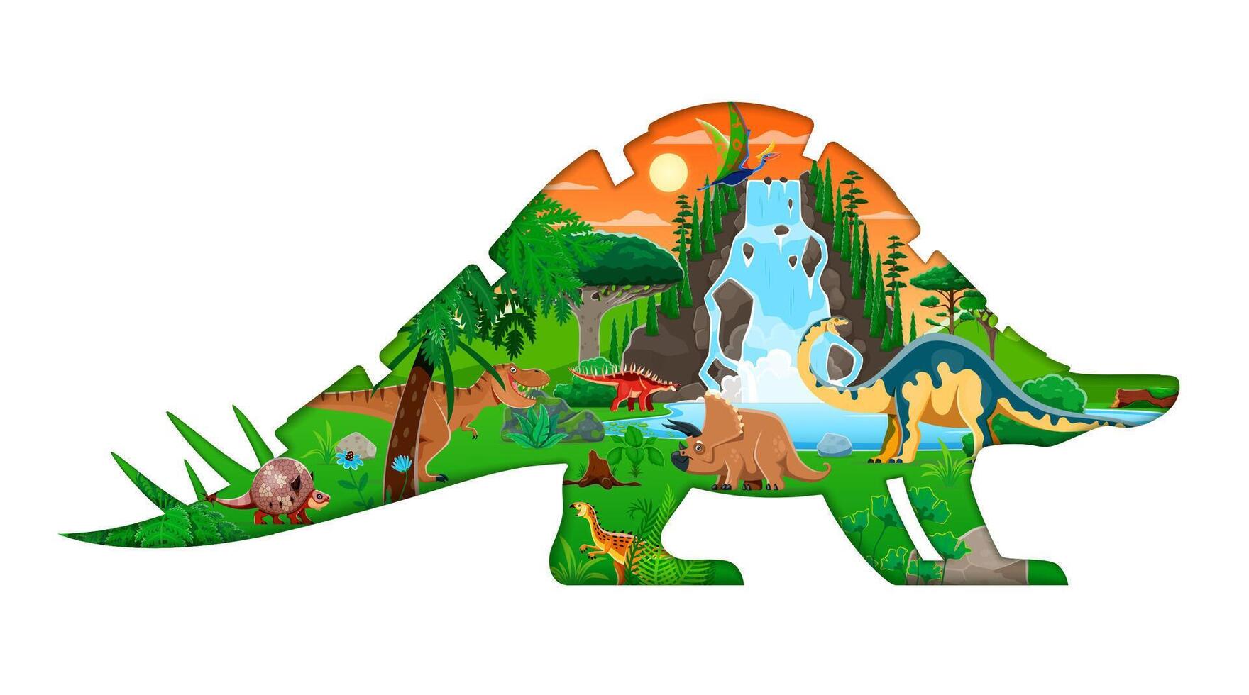 Prehistoric dinosaur paper cut silhouette frame vector