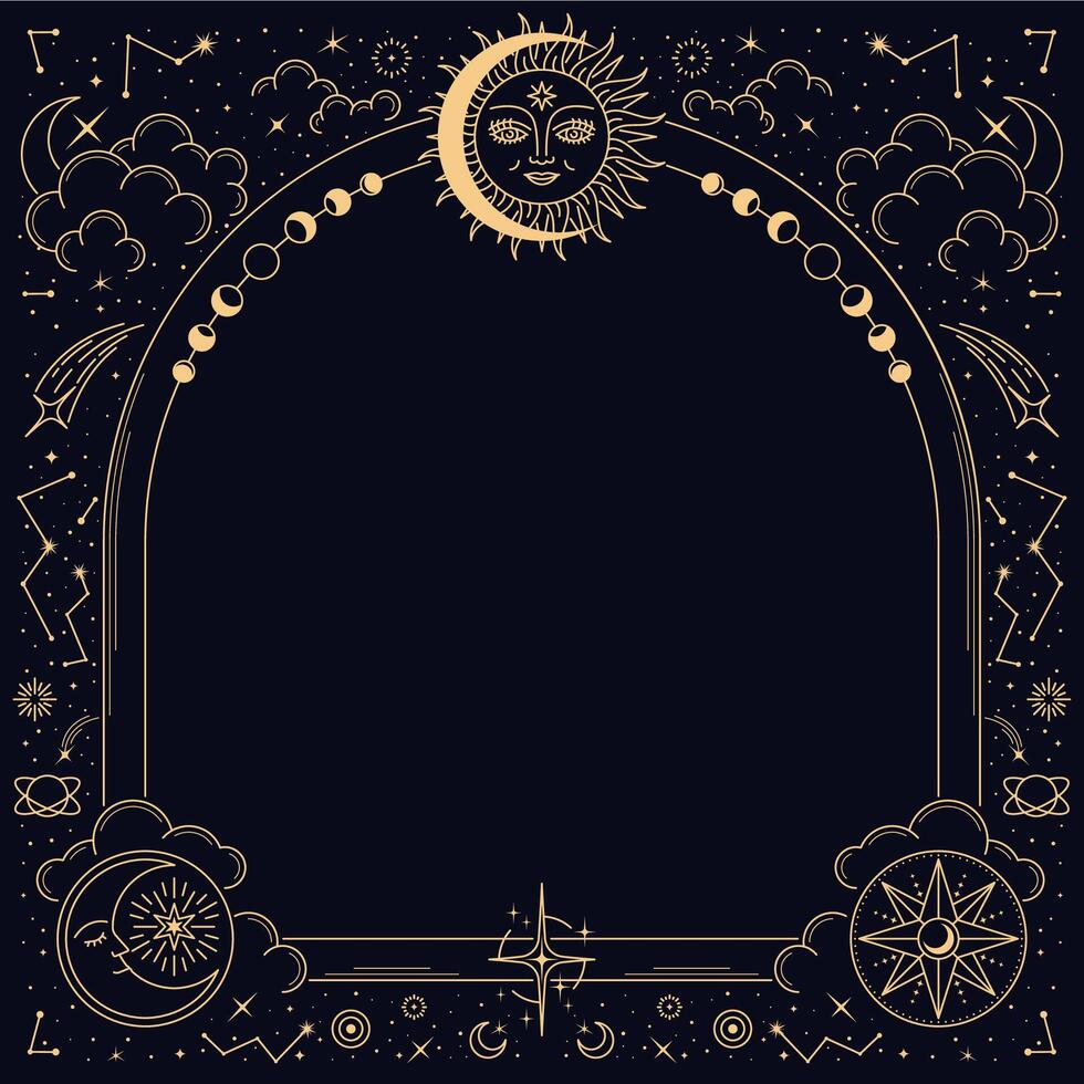 Bohemian astrology celestial border or Tarot frame vector