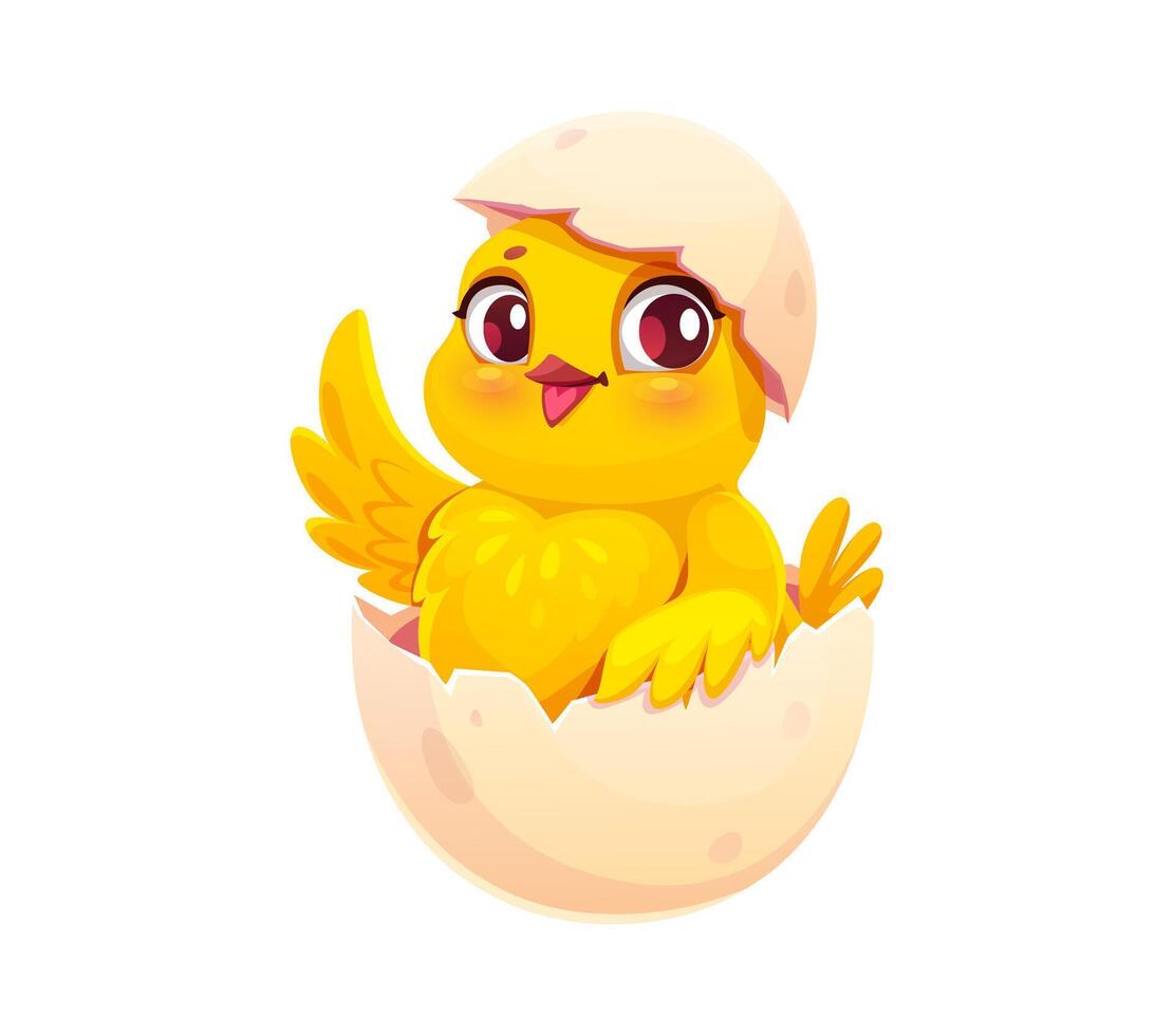 Cartoon newborn chick funny character in eggshell vector