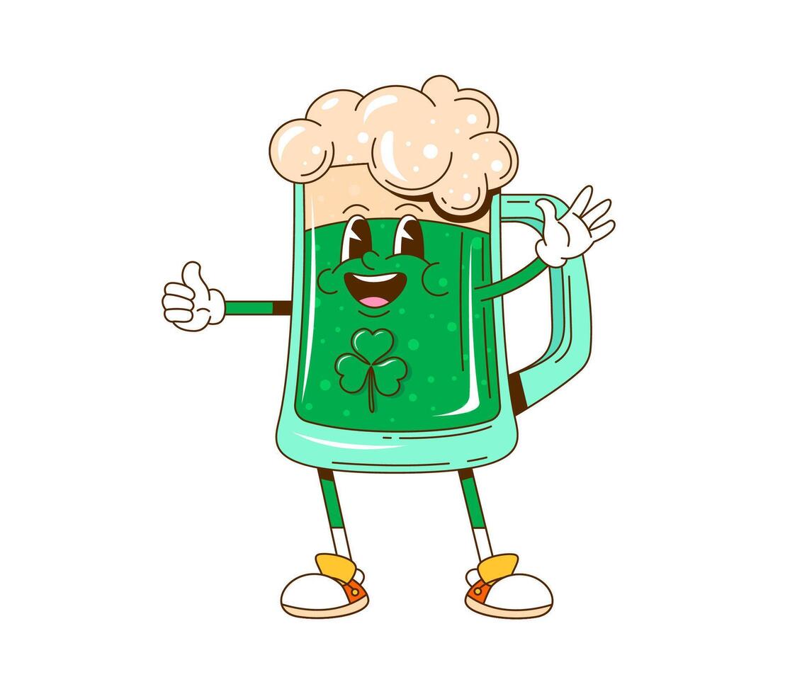 Cartoon retro groovy ale beer St Patrick character vector