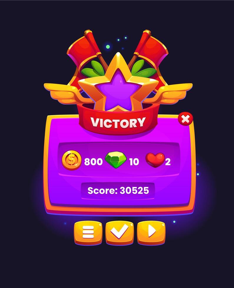 Victory game frame, banner or popup menu window vector