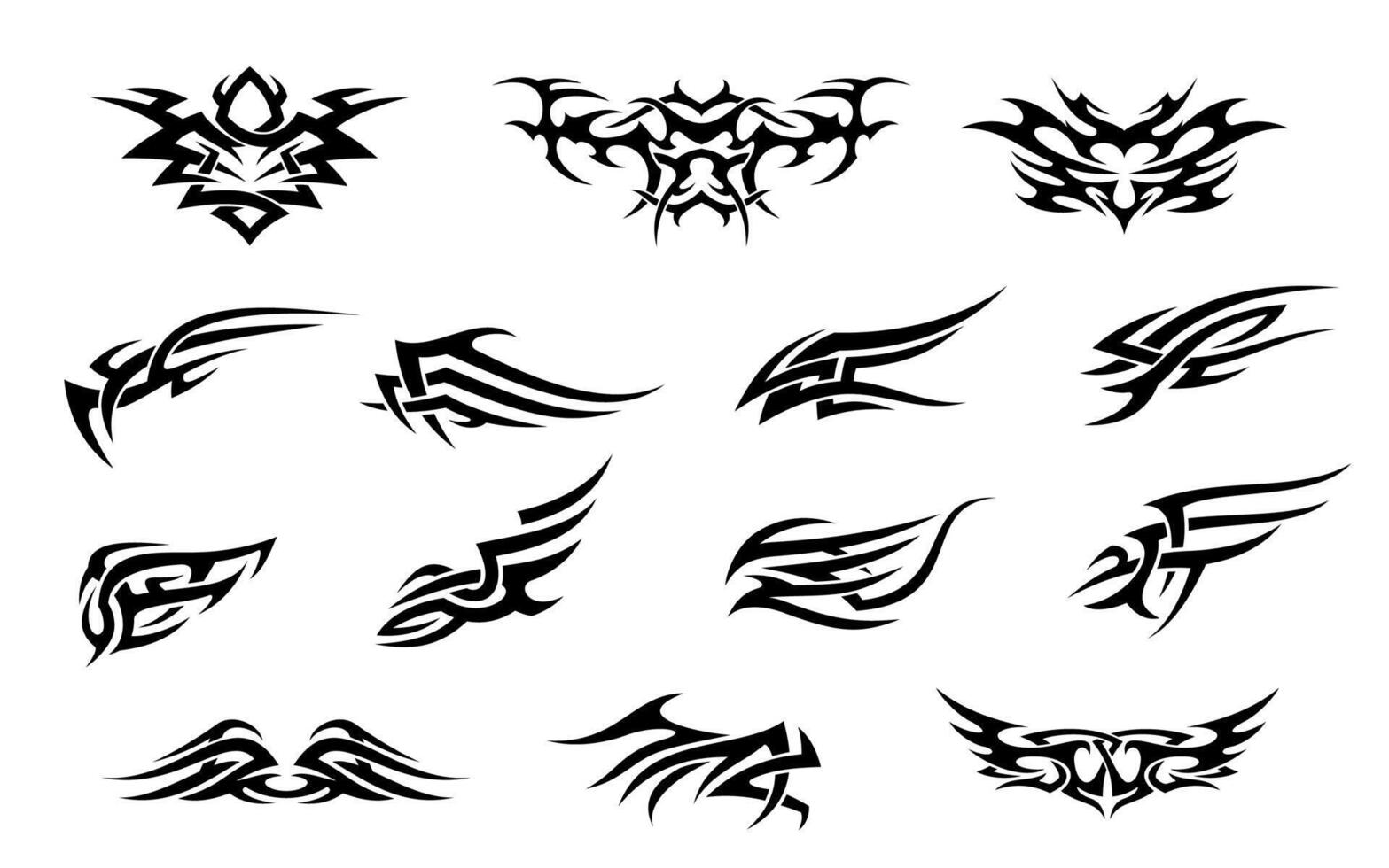 Y2k tribal neo gothic tattoo patterns set vector