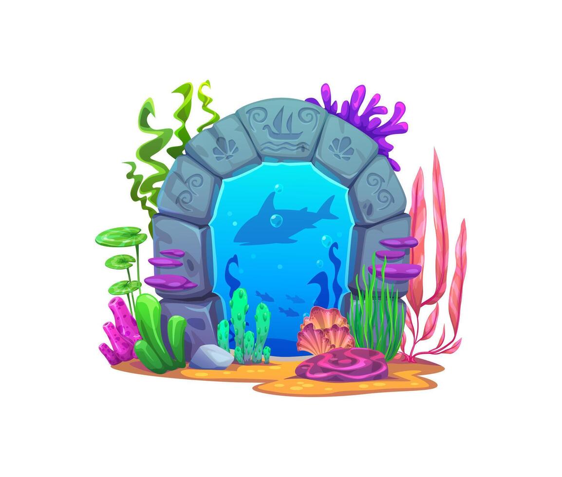 Magic game underwater portal crafted from stones vector