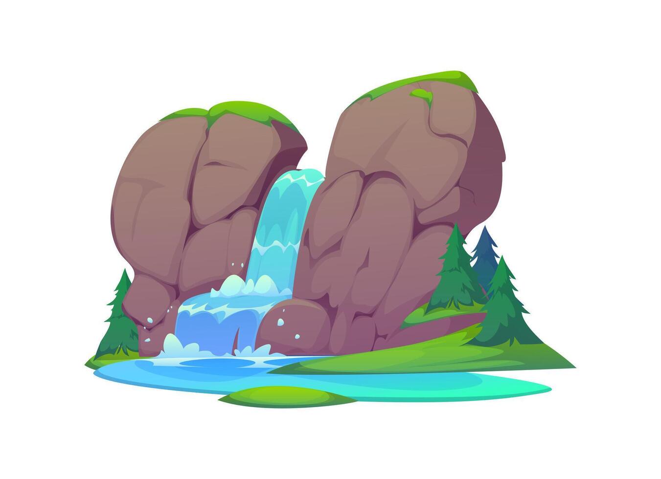 Waterfall, water cascade of river on mountain rock vector