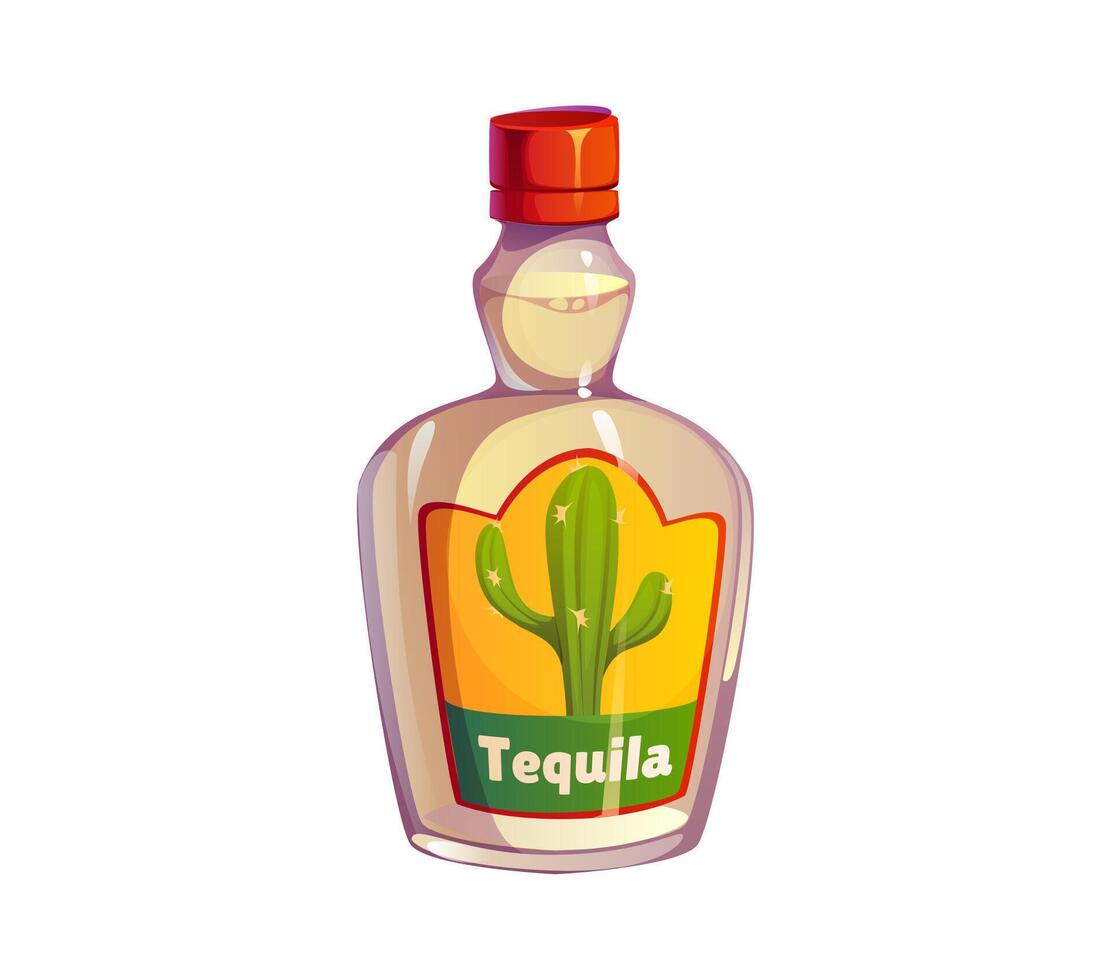 Cartoon tequila bottle featuring a cactus on label vector
