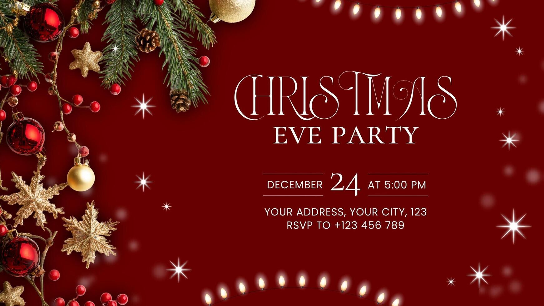 Red and Gold Christmas Party Invitation Post template
