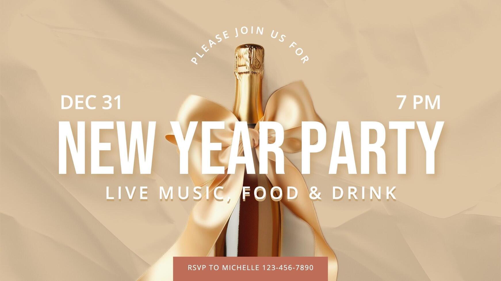 Beige New Year Party Invitation Twitter Post template