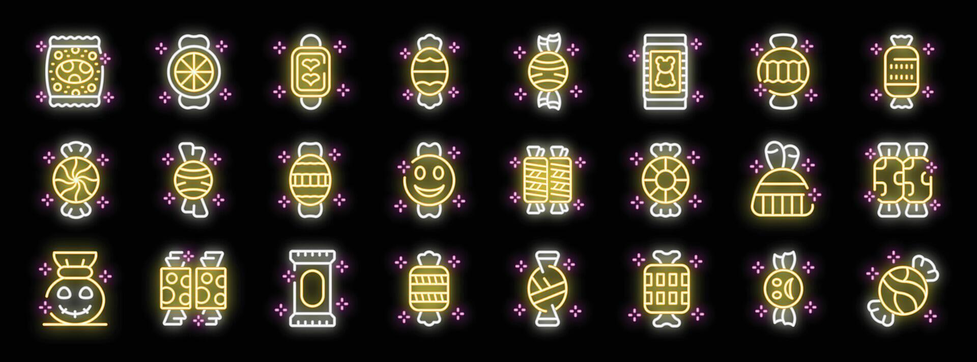 Bright neon candies and sweets shining on dark background vector