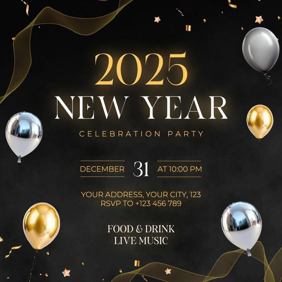 Glowing Gold and Silver New Year Party Invitation Post template