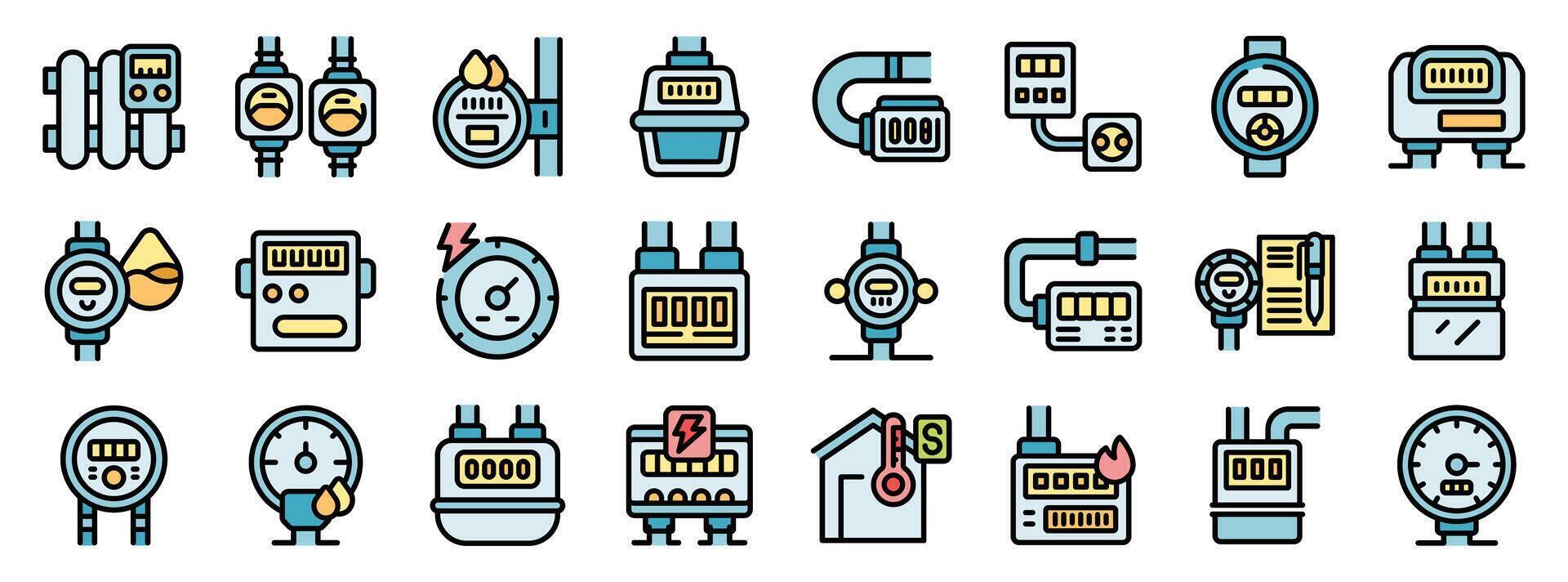 Electric meter icons showing electricity, water, and gas consumption measurement vector