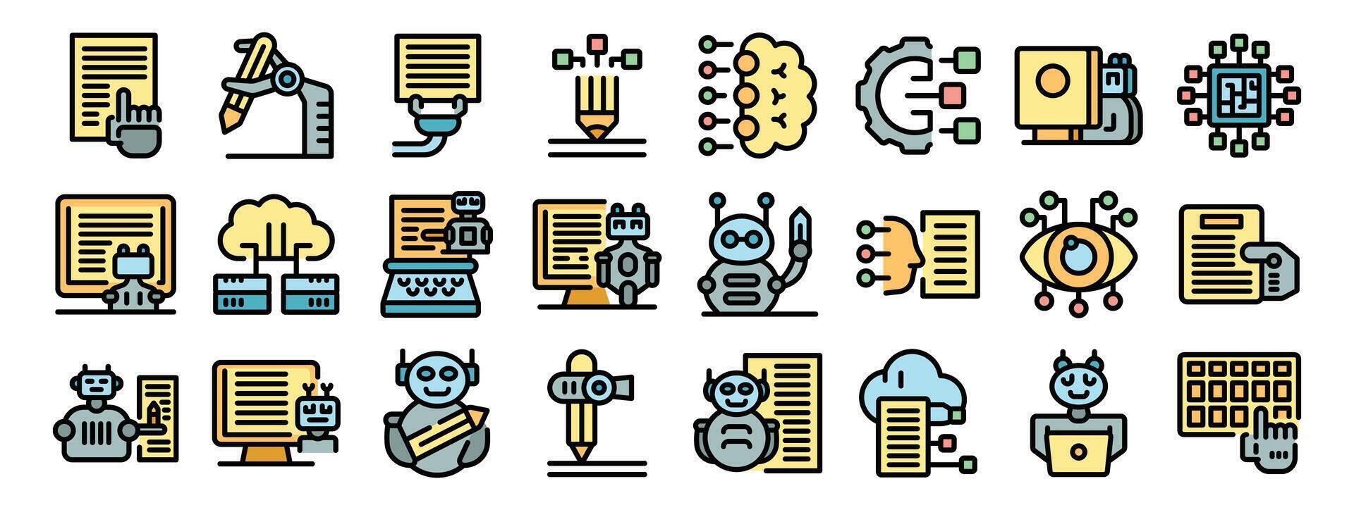 ai contenido escritura software creando texto con robots y automatización vector