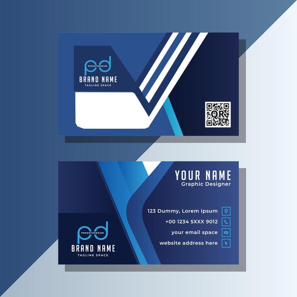 A business card with blue and white design vector