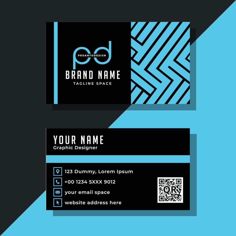 Modern business card template with black and blue colors vector