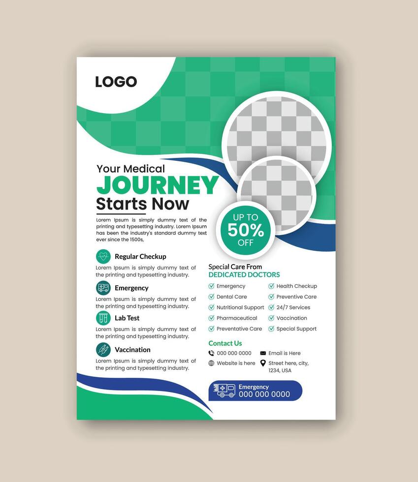 Sleek Medical Flyer Template for Hospitals, Clinics, and Health Events vector