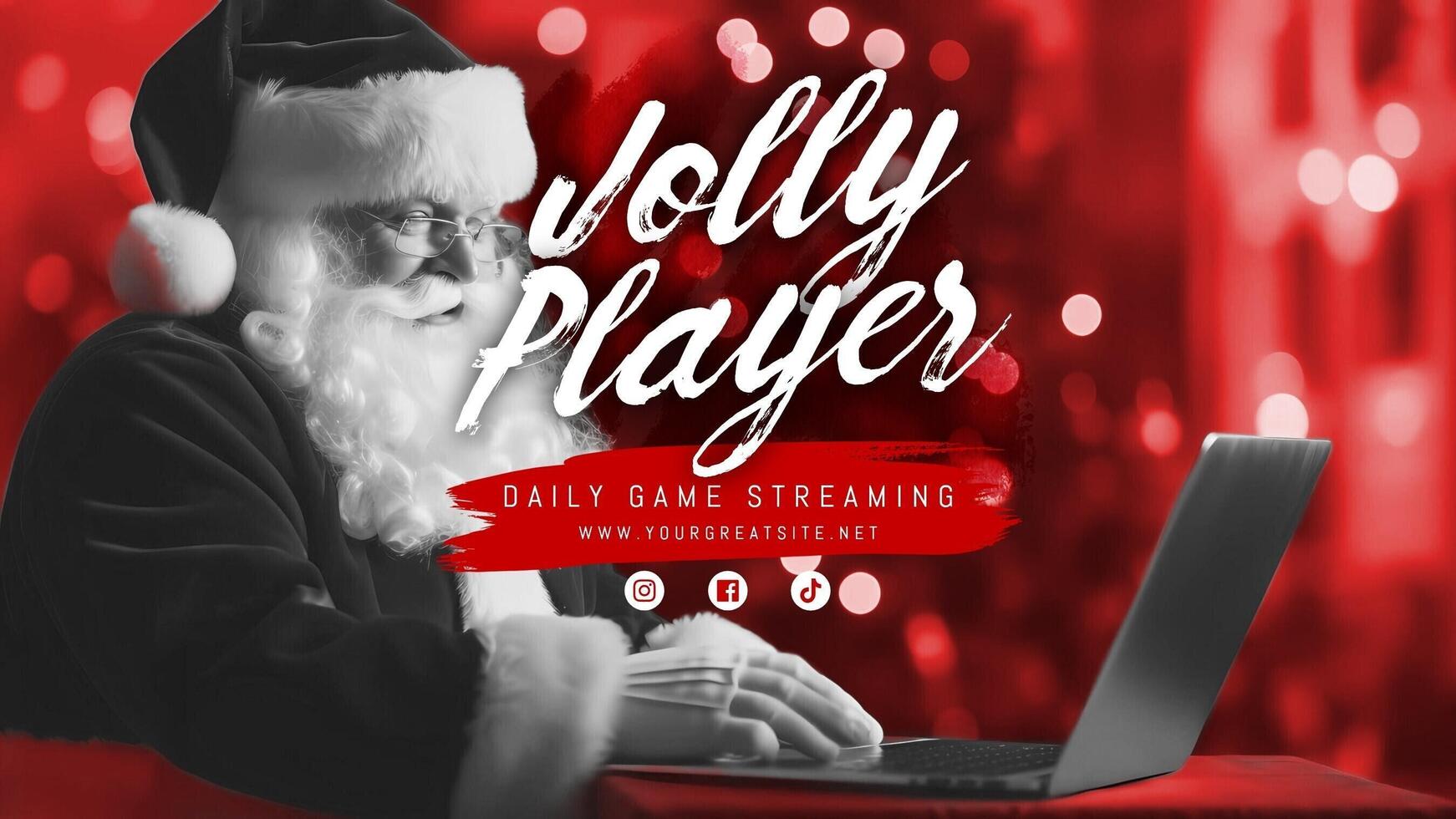Santa Claus Playing PC Game for Youtube Channel Banner template