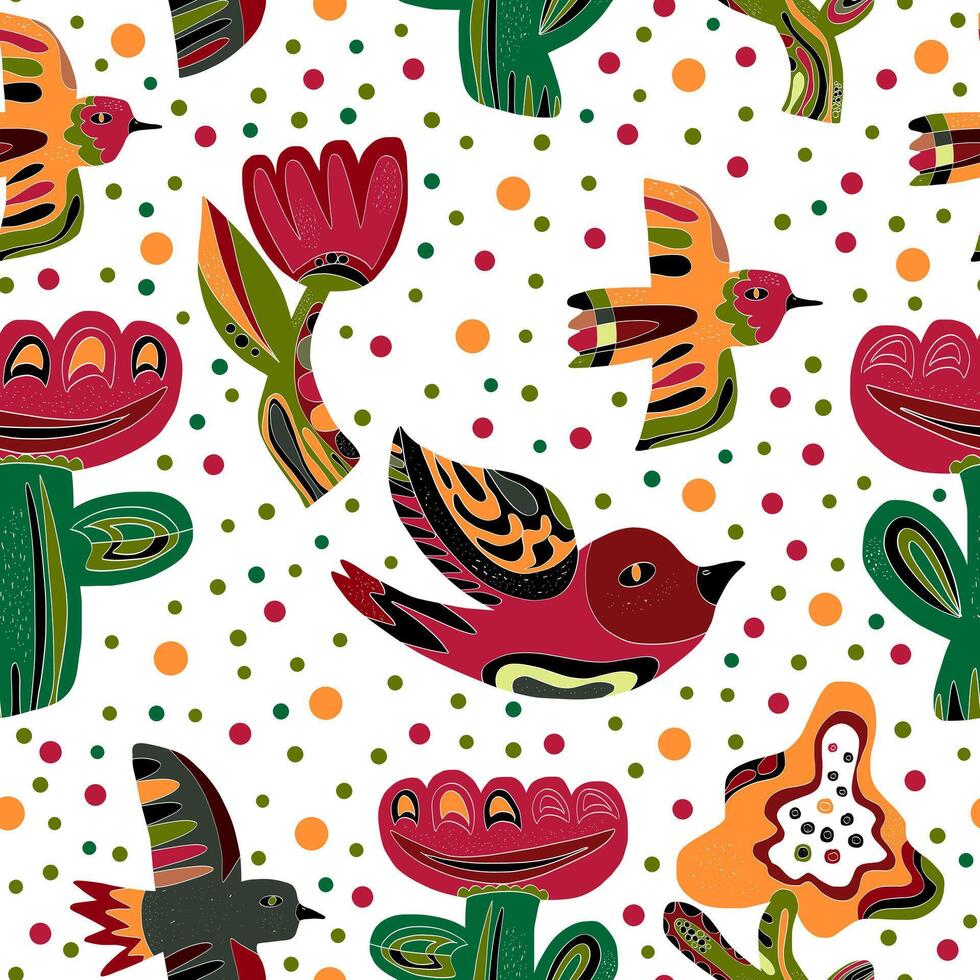 a pattern with birds and flowers on it vector
