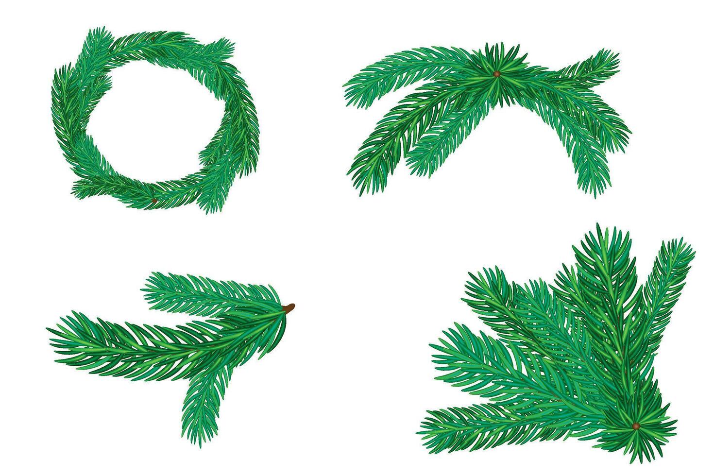 christmas wreath set of green fir branches vector