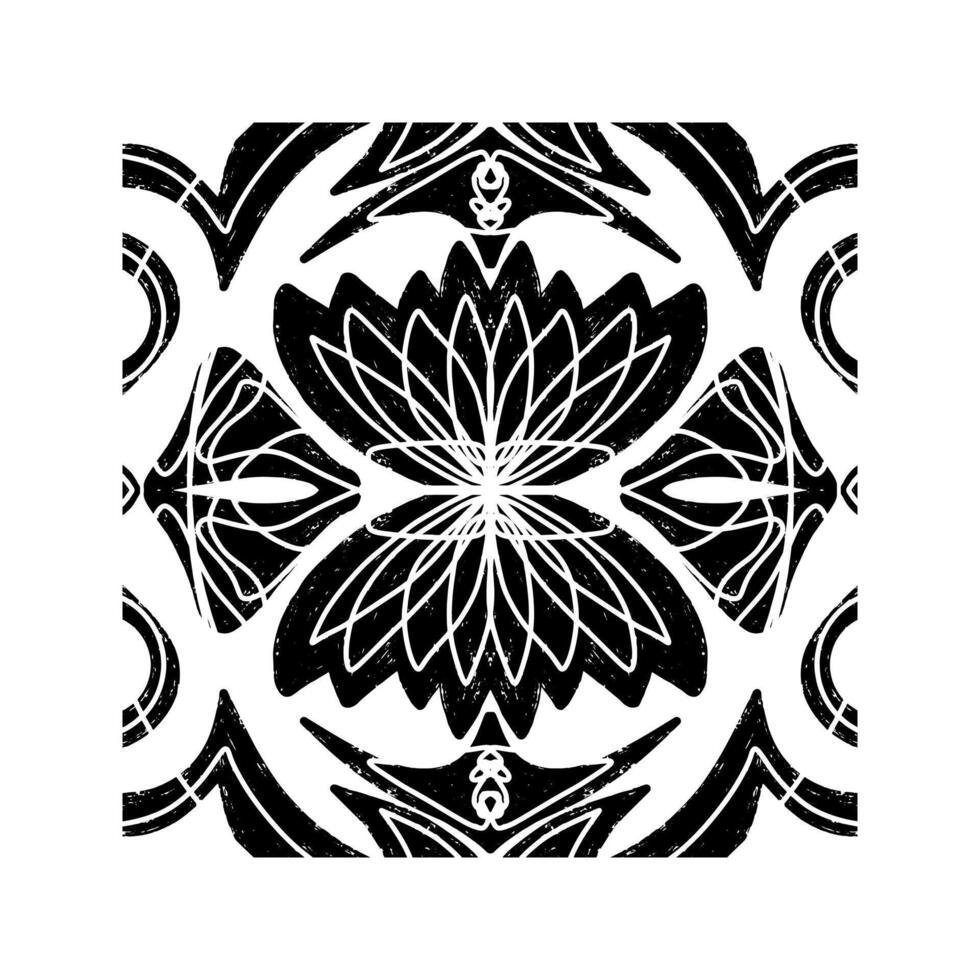 a black and white design with a flower vector