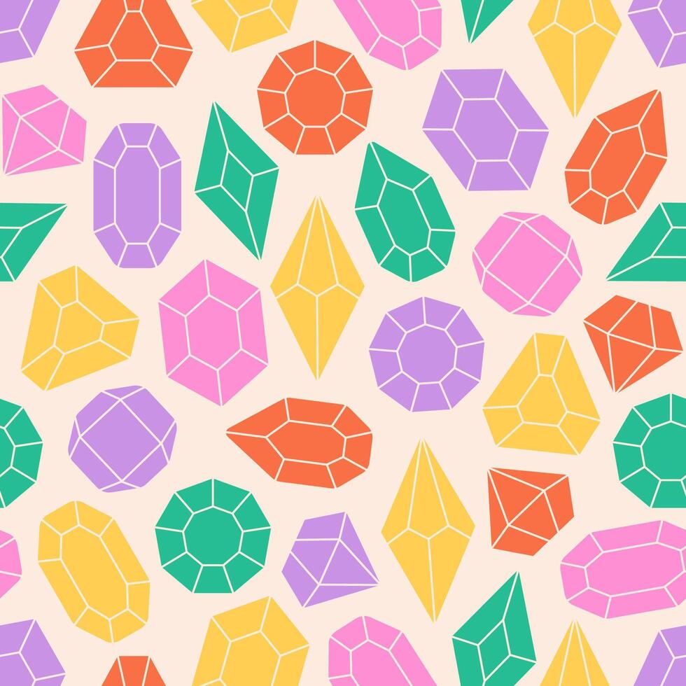 Seamless pattern with cute crystals, diamonds, gemstones vector