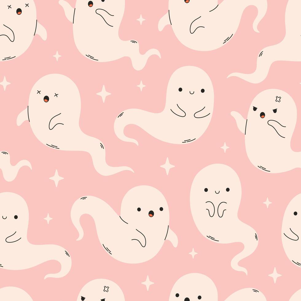 Halloween seamless pattern with cute ghosts. Hand drawn texture for banners, wallpapers, textiles, wrapping paper. vector