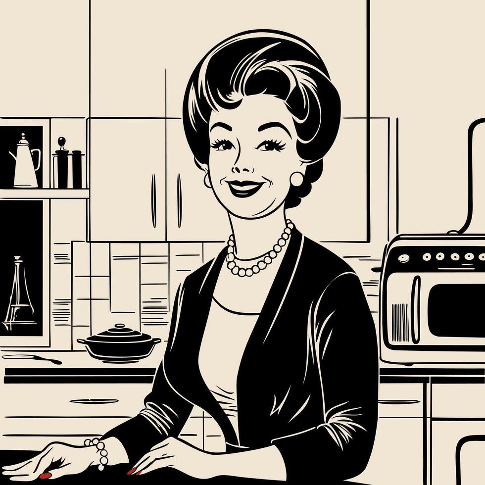 Housewife. Vintage illustration in style of 1950-s vector