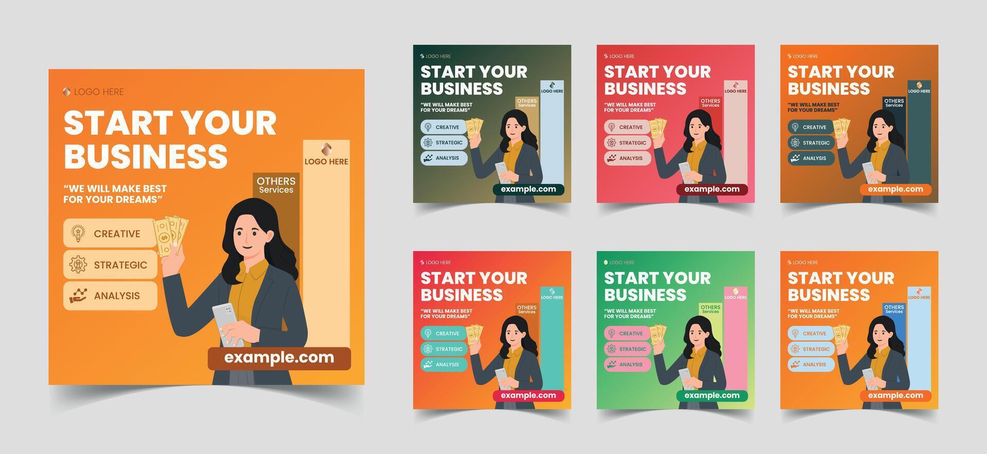 Promote your business by attractive social media post templates, you can get here editable outstanding social media poster with attractive colors. Usable for web internet ads, social media post, story vector