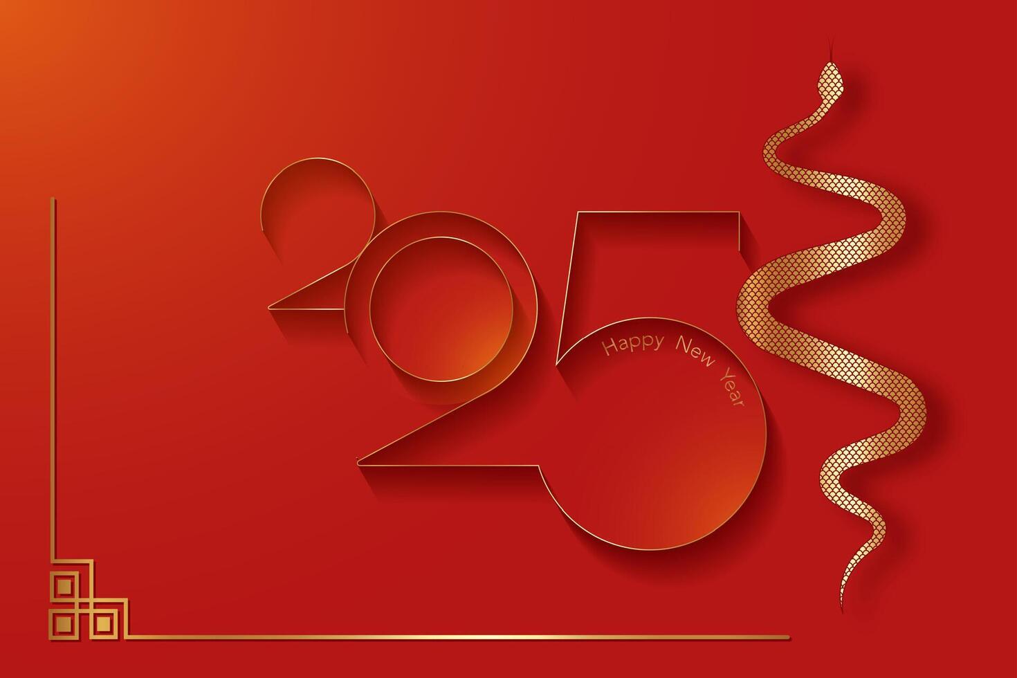 2025 Chinese New Year gold texture in red background. Year of the Snake. modern art design for cover, card, poster, banner, logo design, isolated. Chinese zodiac Snake symbol vector