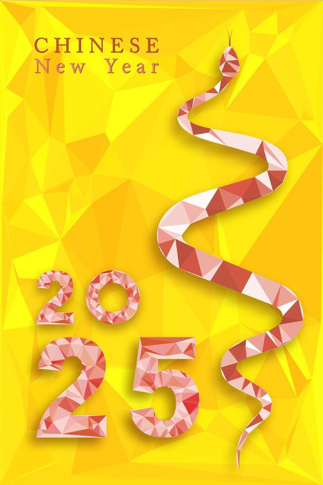2025 Chinese New Year low poly texture in yellow background. Year of the Snake. geometric triagles modern art design for cover, card, poster, banner, logo design. Chinese zodiac Snake symbol vector