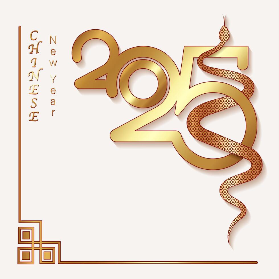 2025 Chinese New Year gold texture in white background. Year of the Snake. modern art design for