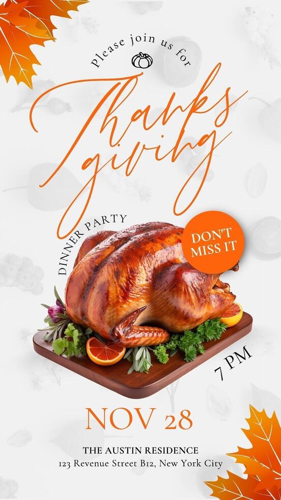 White Thanksgiving Dinner Party Instagram Story template