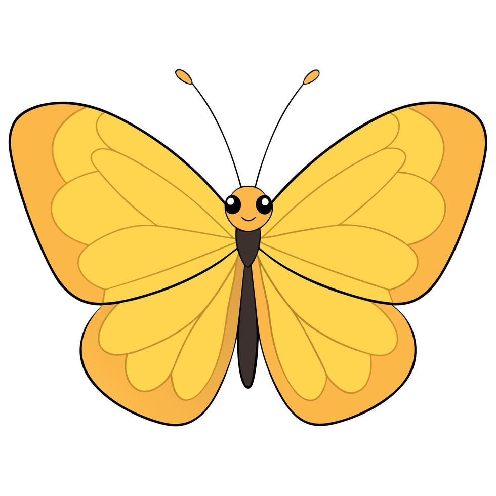A cartoon butterfly with black wings and yellow body vector