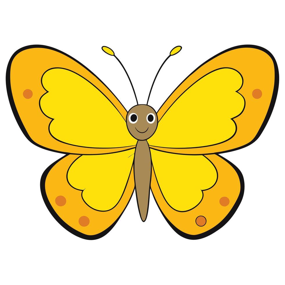 A cartoon butterfly with yellow wings and black spots vector