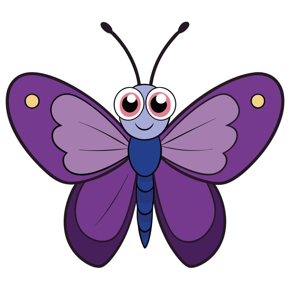 A cartoon purple butterfly with big eyes vector