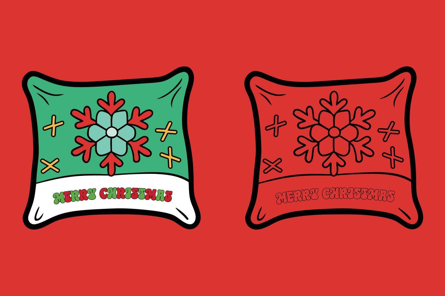 Christmas Pillows with Festive Patterns Coloring Page for Holiday Fun vector