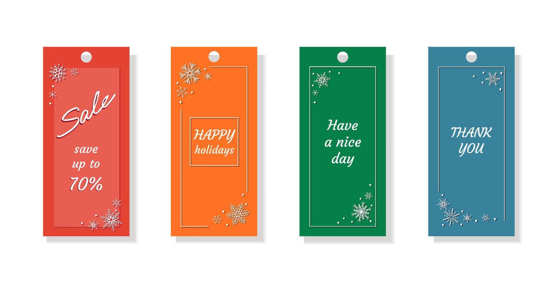 Vertical winter labels with twigs and snowflakes vector