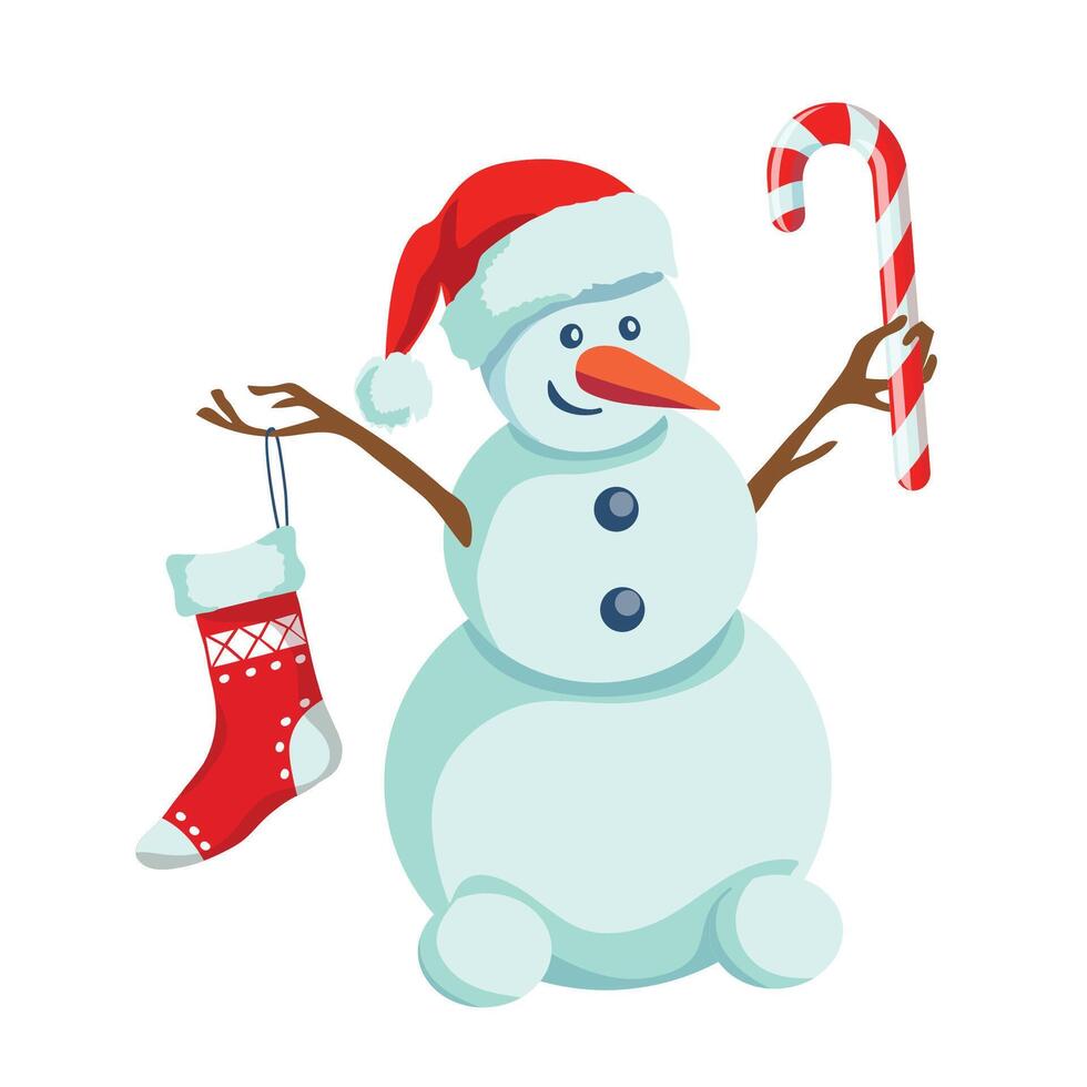 Snowman with Christmas sock and candy cane vector