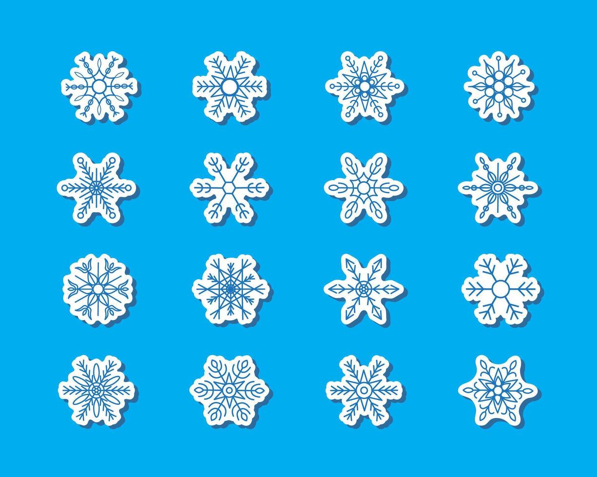 Set of various snowflakes, cute stickers vector