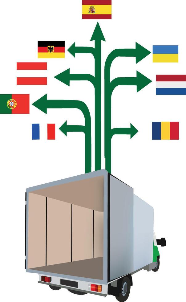 A truck with a tree and flags on it vector