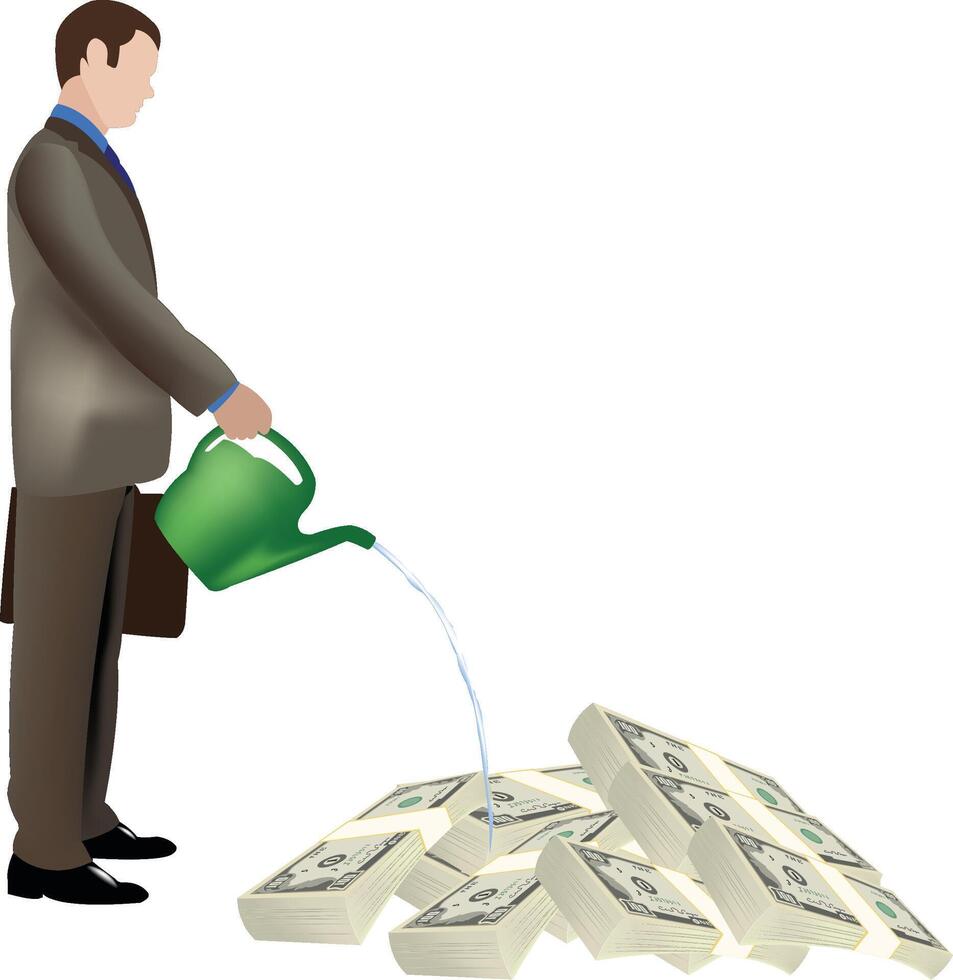 Man watering money clipart vector